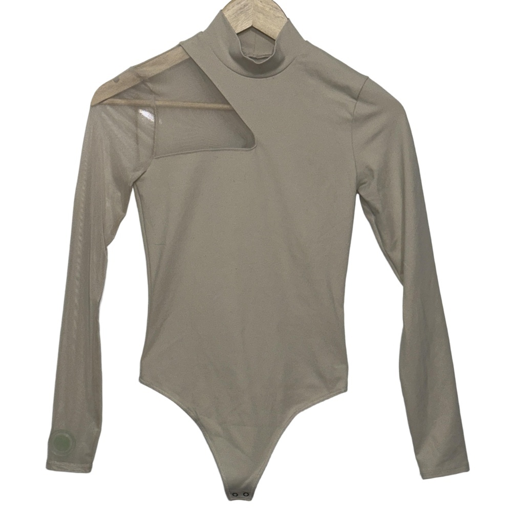 Abercrombie & Fitch Soft A&F Cream Nylon Sheer Cutout Long Sleeve Bodysuit Sz XS